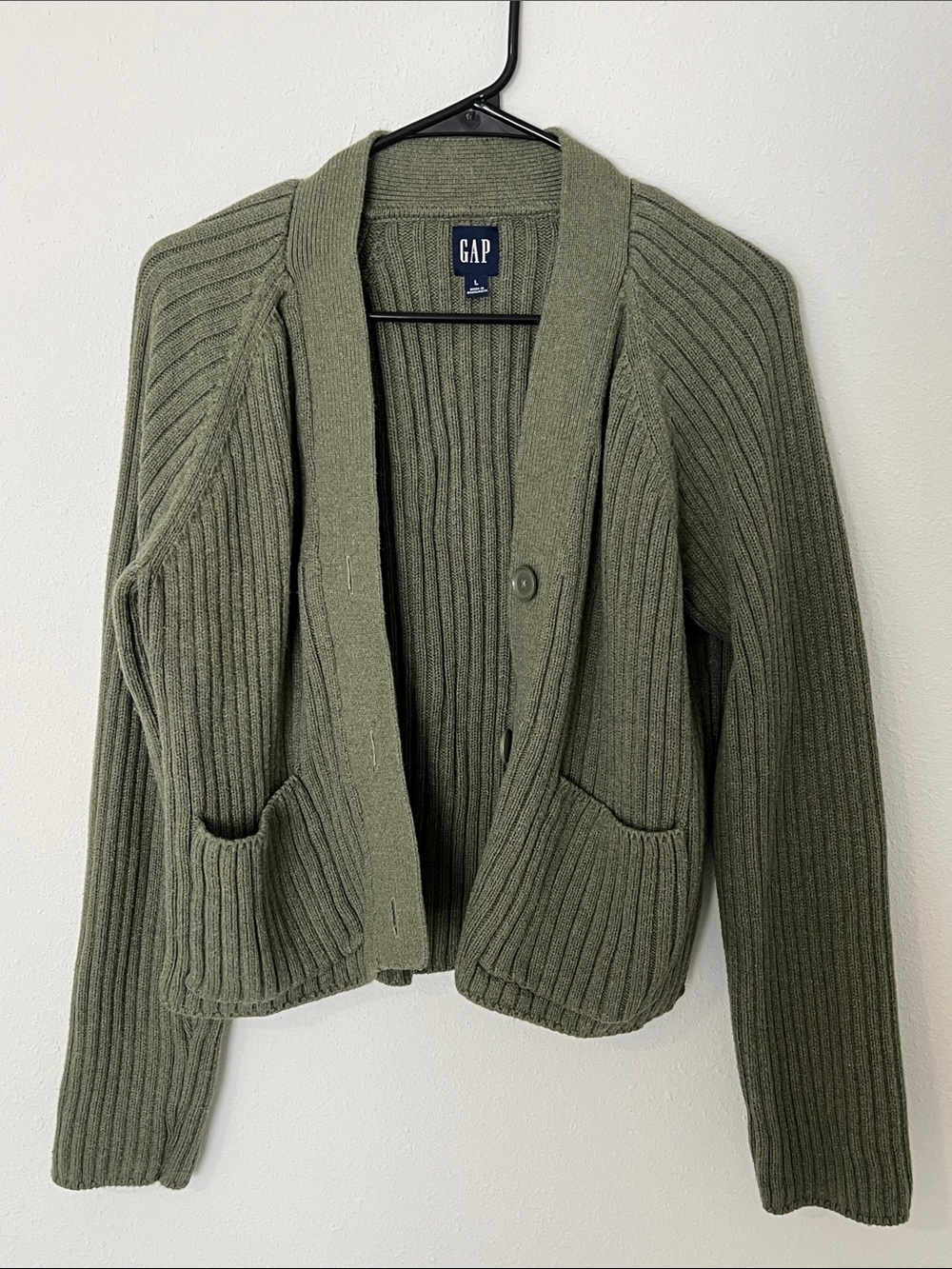 GAP Olive Ribbed Shawl Collar Cardigan